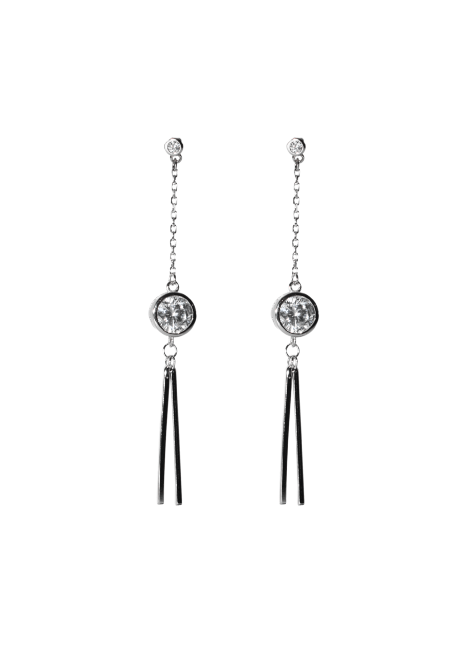 Pendientes brillo con cadena - PLATA