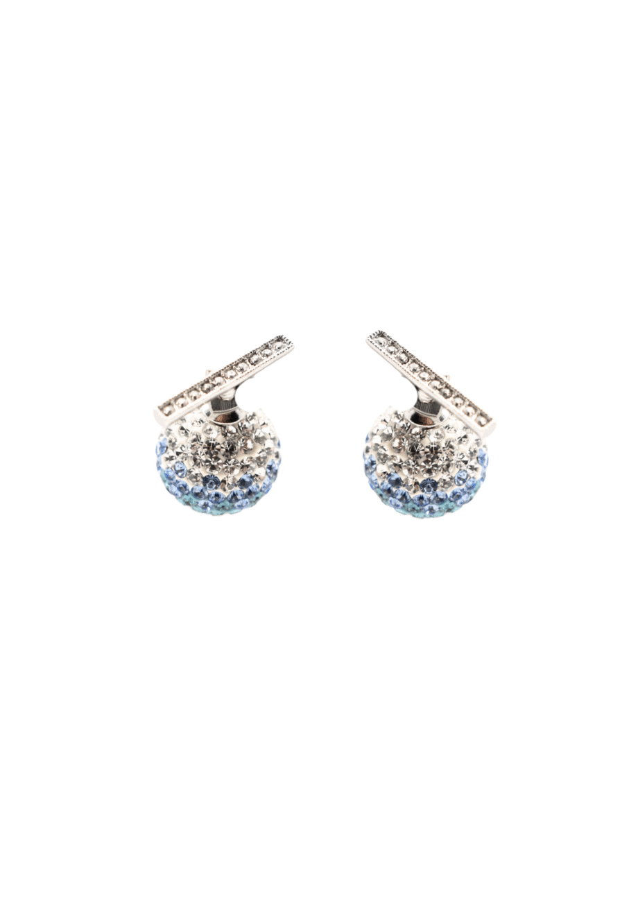 Pendientes esfera brillo azul DOBLE POSICIÓN- PLATA