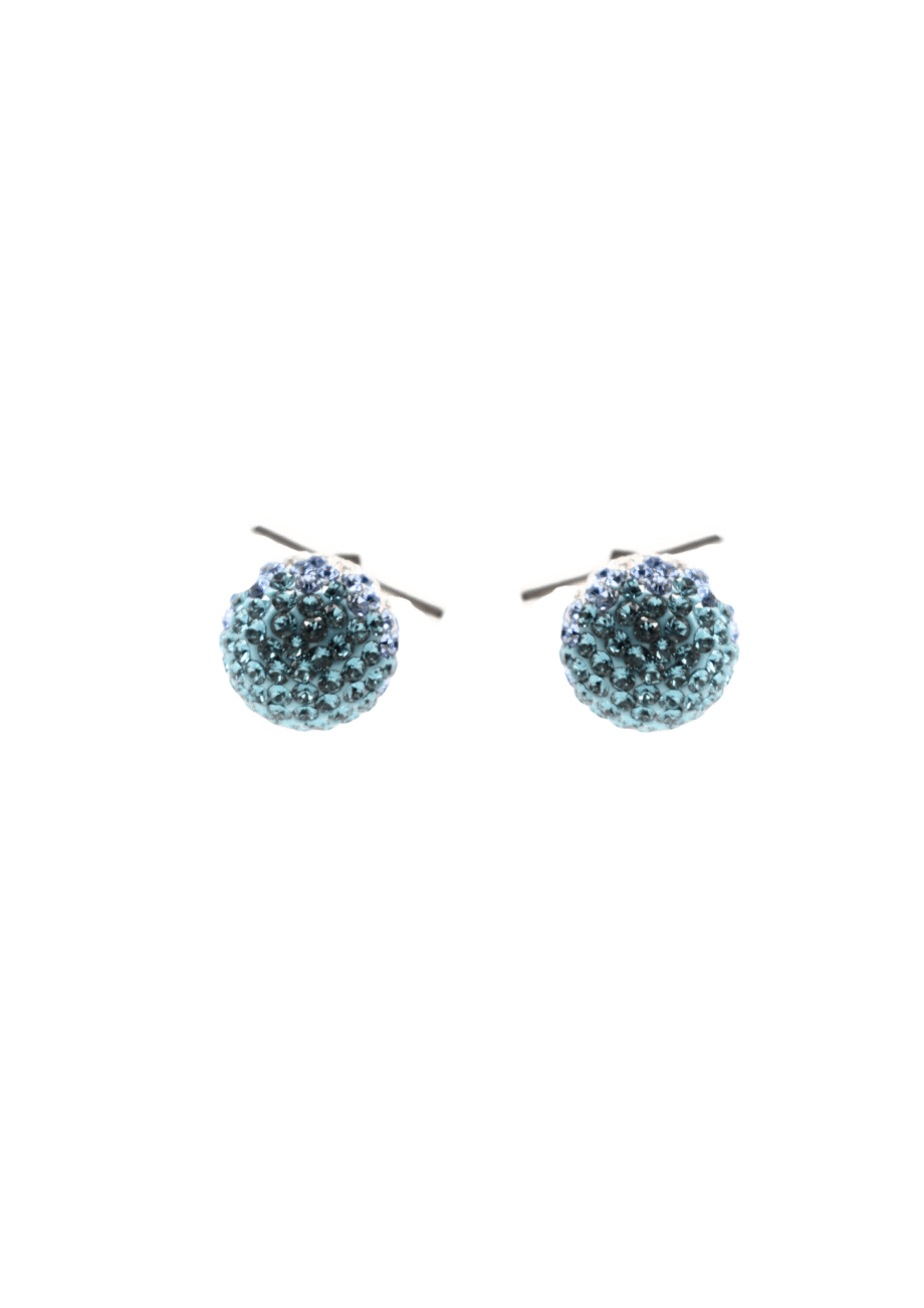Pendientes esfera brillo azul DOBLE POSICIÓN- PLATA